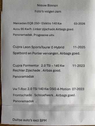 Voiture accidenté Mercedes EQB 250 + Elektro  140 Kw Progessive 2026/3